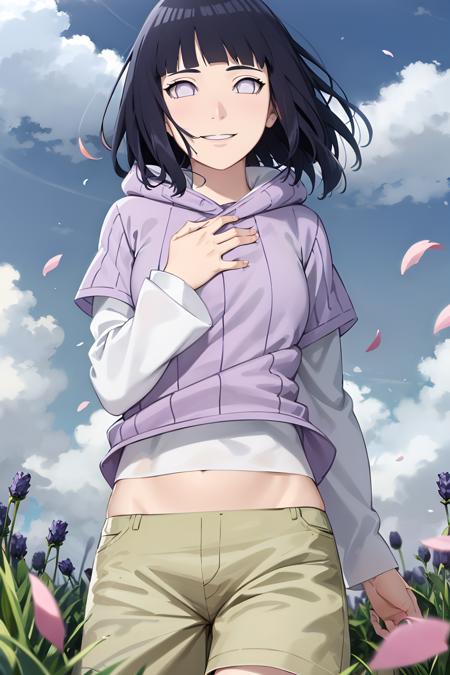 22095-650063210-masterpiece, absurdres, hinata_(boruto_), 1girl, solo,mature female, purple hoodie,layered sleeves, brown pants,  outdoors,laven.png